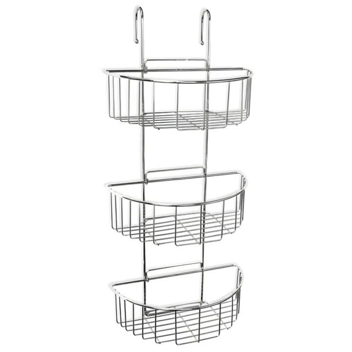 Etajera baie din inox Tatay S4437400, montaj pe cabina dus, finisaj argintiu, trei rafturi, 27.5 x 18.5 x 60 cm