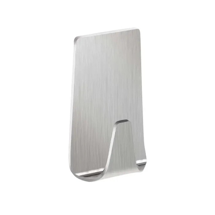 Cuier baie tesa Powerstrips, rectangular, marime S, benzi dublu adezive incluse, cromat, o agatatoare, set 2 bucati