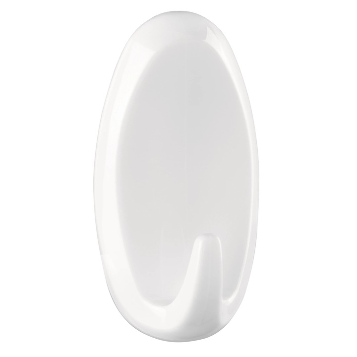 Cuier baie tesa Powerstrips, mare, oval, benzi dublu adezive incluse, alb, o agatatoare, set 2 bucati