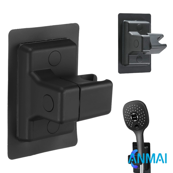Suport Universal pentru Cap de Dus, fara Perforare, Autoadeziv Anmai Instalare Usoara, Reglabil si Pivotant 180°, ABS, Rezistent, Negru