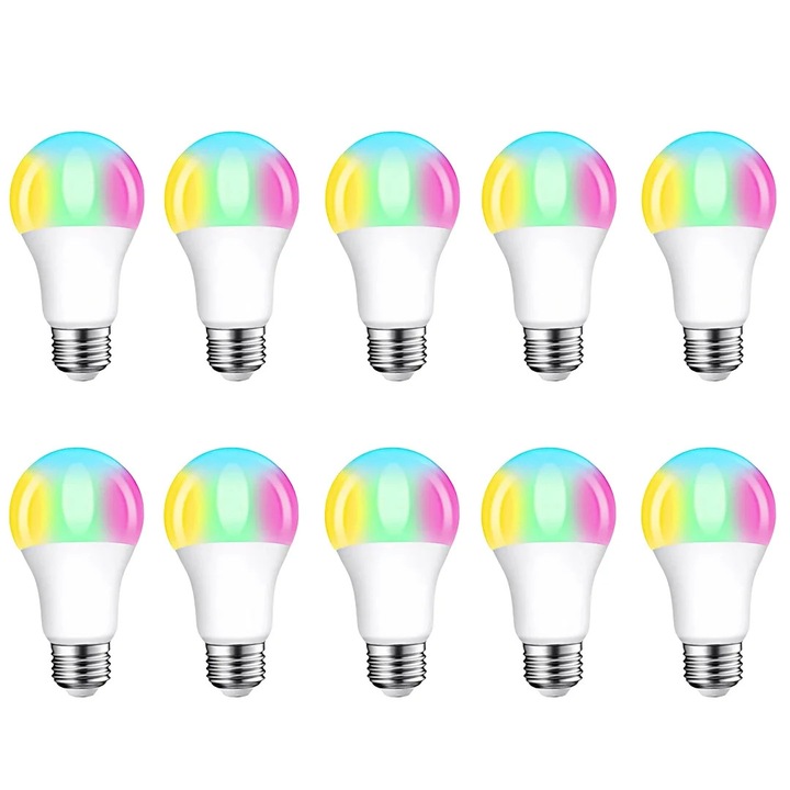 Set 10 becuri LED, RGB, 10 W, E27, cu telecomanda, 16 culori, 7x13 cm, Dactylion®