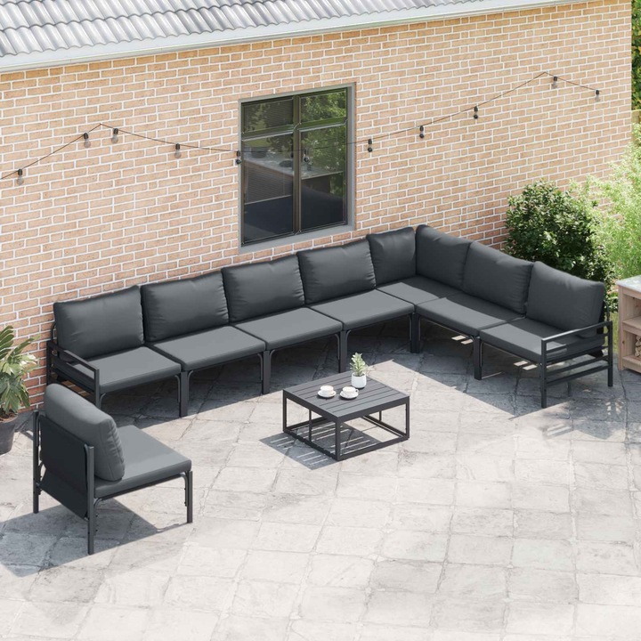 Set de canapele pentru gradina cu perna Antracit Otel, vidaXL, 3378995
