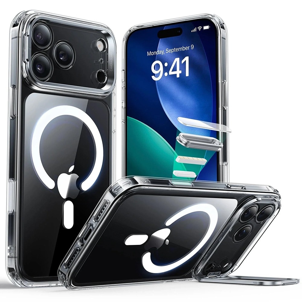Husa pentru Apple iPhone 17 Pro Max ESR Classic Hybrid HaloLock Kickstand, Protectie Camera, MagSafe, Stativ incorporat, Incarcare wireless, Transparent