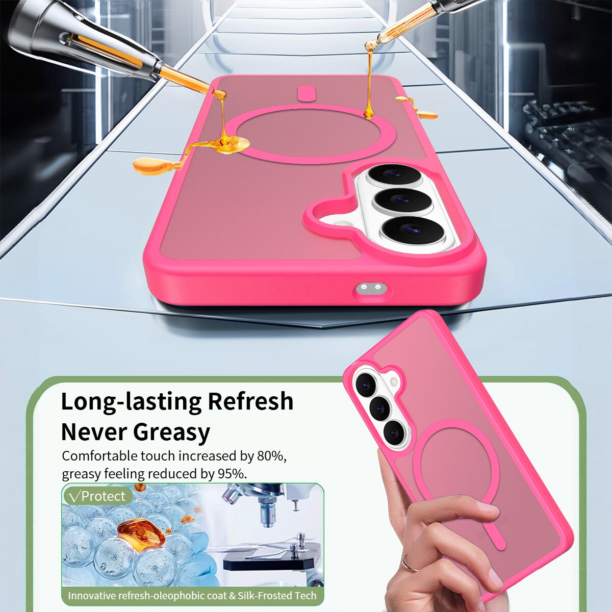 Husa de protectie pentru Samsung Galaxy S26, Omelivon, MagSafe, Incarcare Wireless, Antisoc, Margini Ridicate pentru Protectia Ecranului si a Camerelor, Materiale Premium, Roz inchis