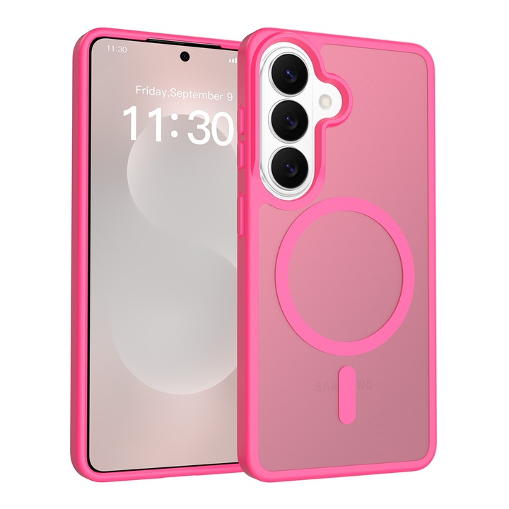 Husa de protectie pentru Samsung Galaxy S26, Omelivon, MagSafe, Incarcare Wireless, Antisoc, Margini Ridicate pentru Protectia Ecranului si a Camerelor, Materiale Premium, Roz inchis