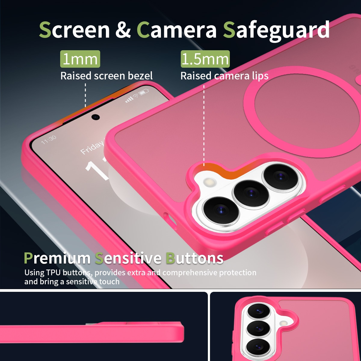Husa de protectie pentru Samsung Galaxy S26, Omelivon, MagSafe, Incarcare Wireless, Antisoc, Margini Ridicate pentru Protectia Ecranului si a Camerelor, Materiale Premium, Roz inchis