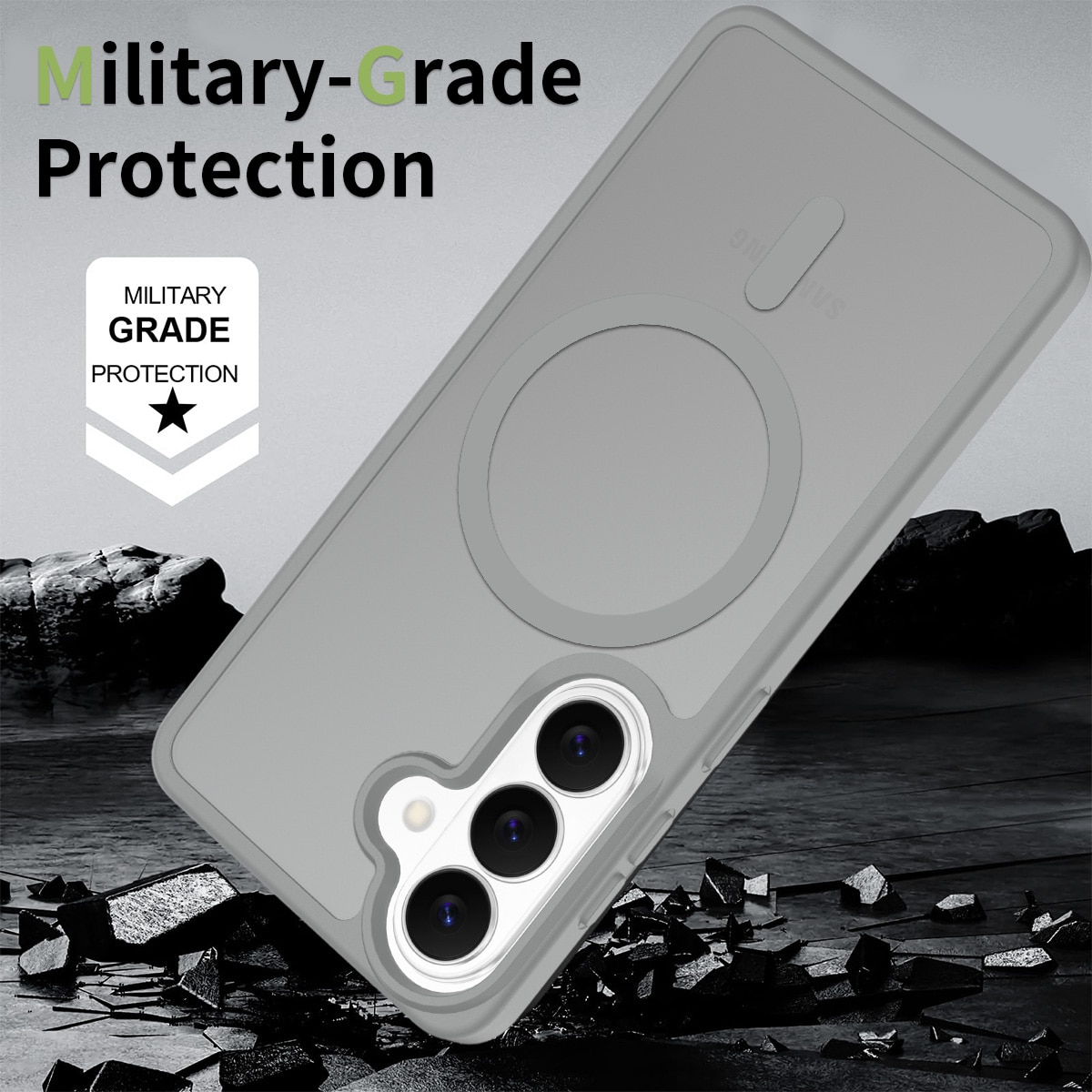 Husa de protectie pentru Samsung Galaxy S26, Omelivon, MagSafe, Incarcare Wireless, Antisoc, Margini Ridicate pentru Protectia Ecranului si a Camerelor, Materiale Premium, Gri inchis