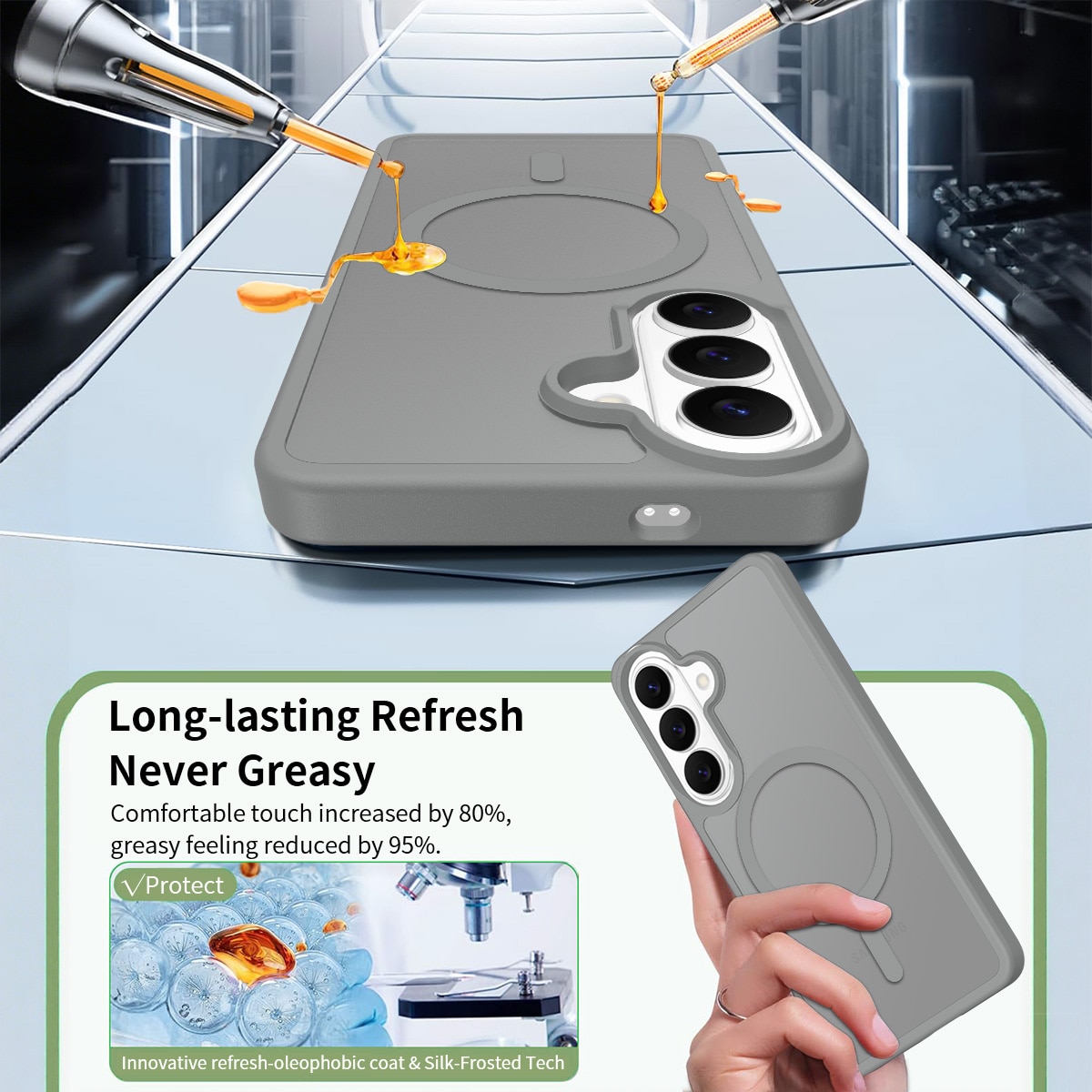 Husa de protectie pentru Samsung Galaxy S26, Omelivon, MagSafe, Incarcare Wireless, Antisoc, Margini Ridicate pentru Protectia Ecranului si a Camerelor, Materiale Premium, Gri inchis