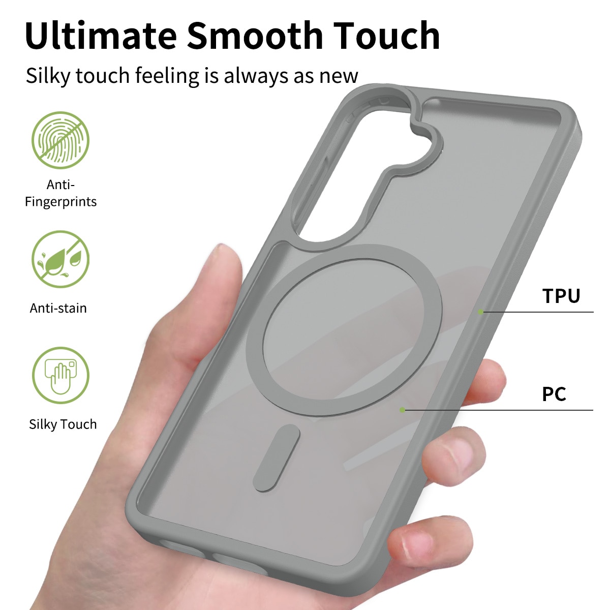 Husa de protectie pentru Samsung Galaxy S26, Omelivon, MagSafe, Incarcare Wireless, Antisoc, Margini Ridicate pentru Protectia Ecranului si a Camerelor, Materiale Premium, Gri inchis