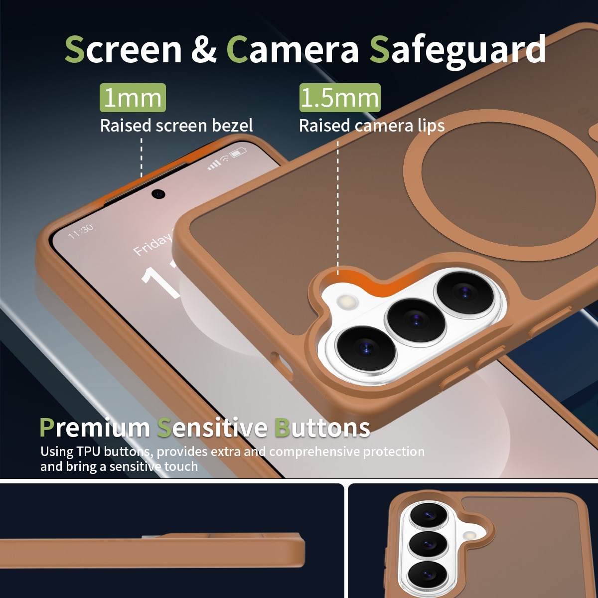 Husă de protecție pentru Samsung Galaxy S25, MagSafe, antishock, transparentă, maro