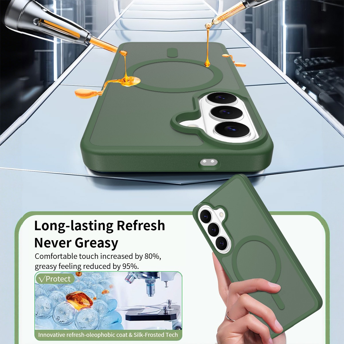 Husa de protectie pentru Samsung Galaxy S26, Omelivon, MagSafe, Incarcare Wireless, Antisoc, Margini Ridicate pentru Protectia Ecranului si a Camerelor, Materiale Premium, Verde inchis