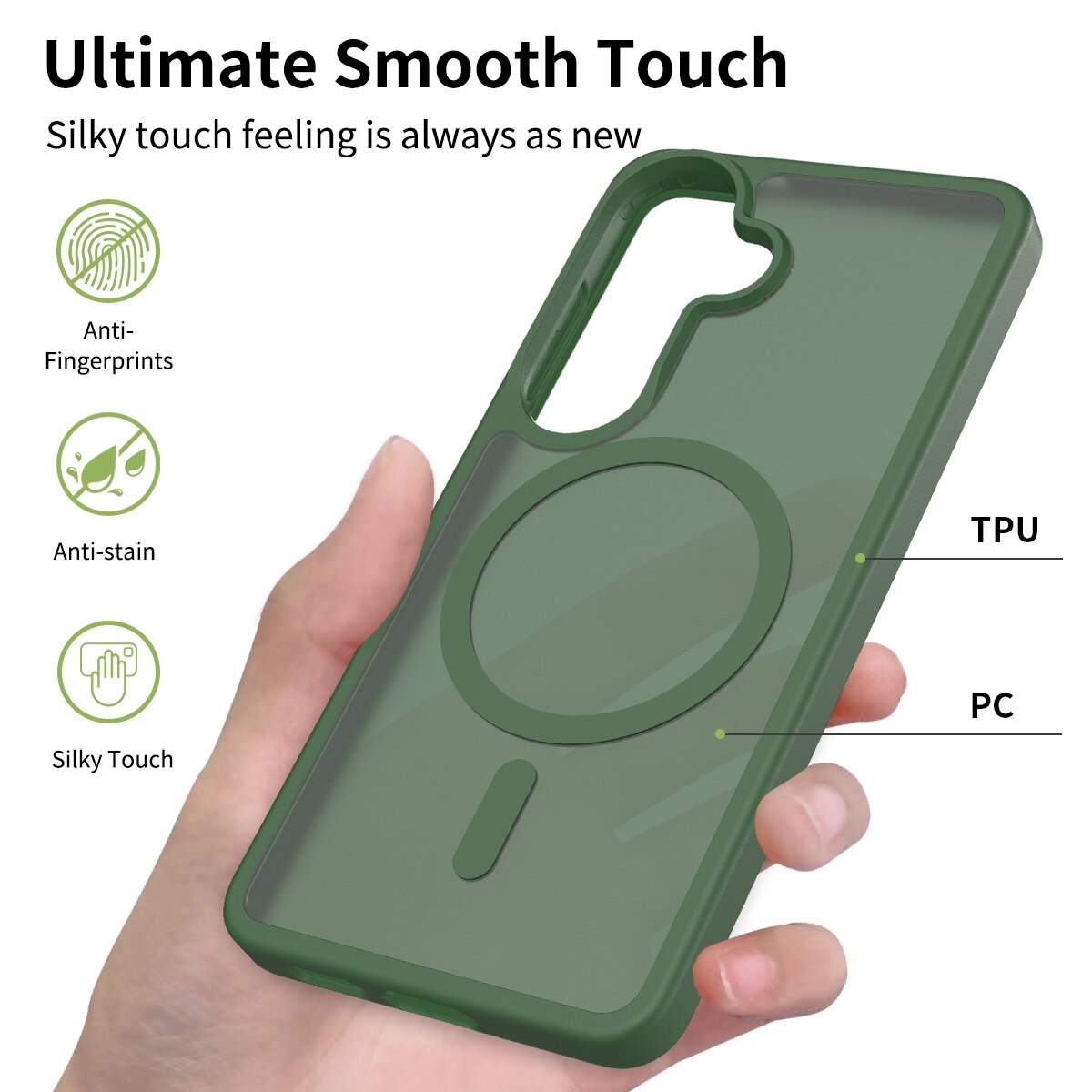 Husa de protectie pentru Samsung Galaxy S26, Omelivon, MagSafe, Incarcare Wireless, Antisoc, Margini Ridicate pentru Protectia Ecranului si a Camerelor, Materiale Premium, Verde inchis
