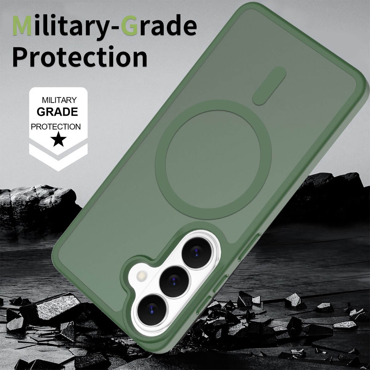 Husa de protectie pentru Samsung Galaxy S26, Omelivon, MagSafe, Incarcare Wireless, Antisoc, Margini Ridicate pentru Protectia Ecranului si a Camerelor, Materiale Premium, Verde inchis