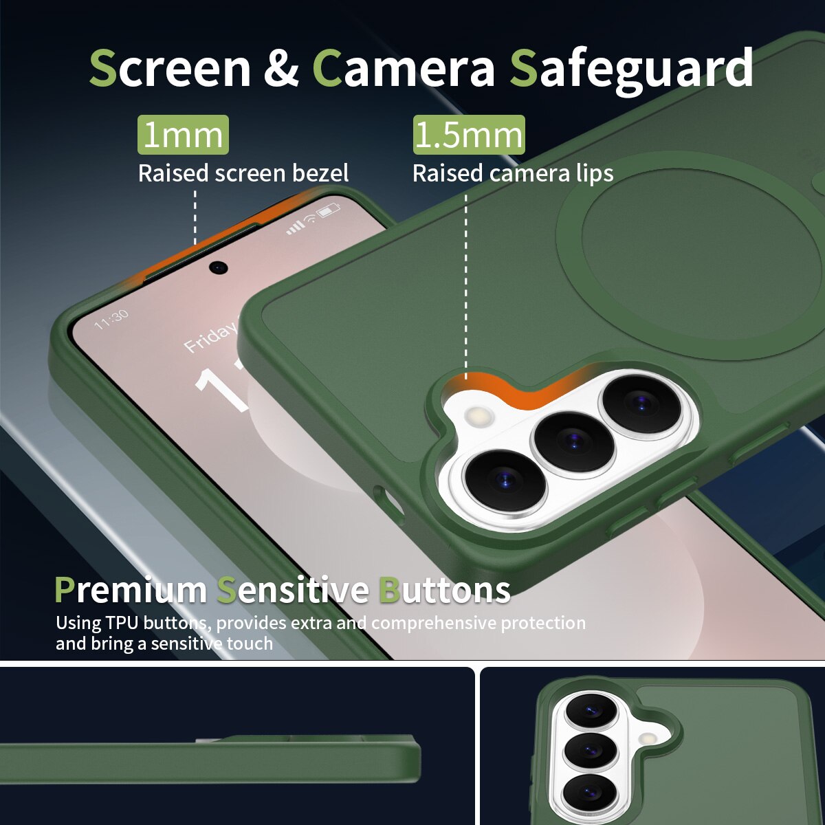 Husa de protectie pentru Samsung Galaxy S26, Omelivon, MagSafe, Incarcare Wireless, Antisoc, Margini Ridicate pentru Protectia Ecranului si a Camerelor, Materiale Premium, Verde inchis