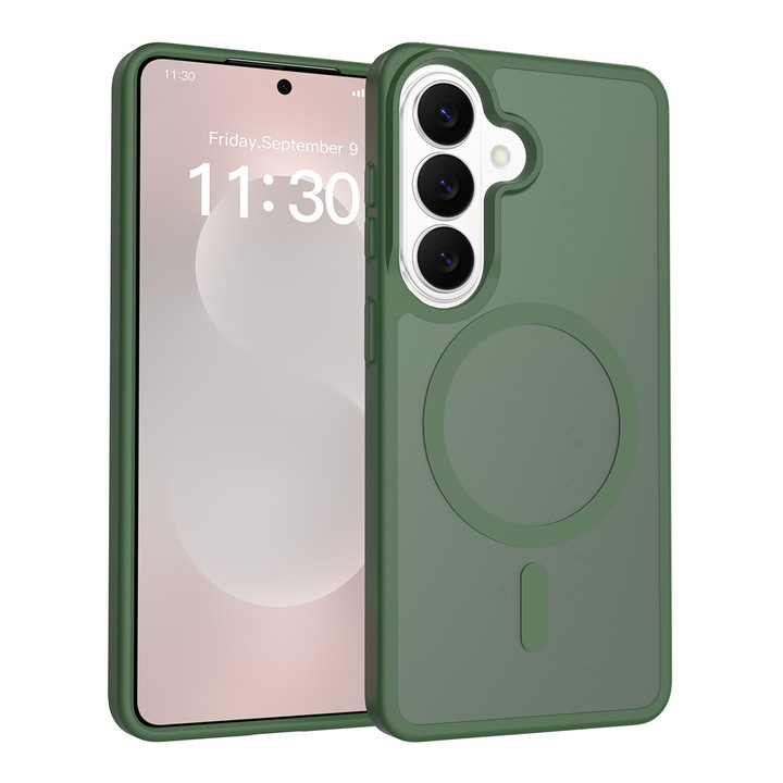 Husa de protectie pentru Samsung Galaxy S26, Omelivon, MagSafe, Incarcare Wireless, Antisoc, Margini Ridicate pentru Protectia Ecranului si a Camerelor, Materiale Premium, Verde inchis