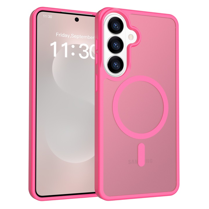 Husa de protectie pentru Samsung Galaxy S26 Plus, Omelivon, MagSafe, Incarcare Wireless, Antisoc, Margini Ridicate pentru Protectia Ecranului si a Camerelor, Materiale Premium, Roz inchis