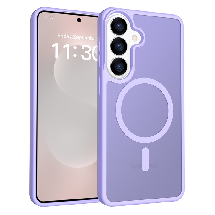 Husa de protectie pentru Samsung Galaxy S26 Plus, Omelivon, MagSafe, Incarcare Wireless, Antisoc, Margini Ridicate pentru Protectia Ecranului si a Camerelor, Materiale Premium, Violet deschis