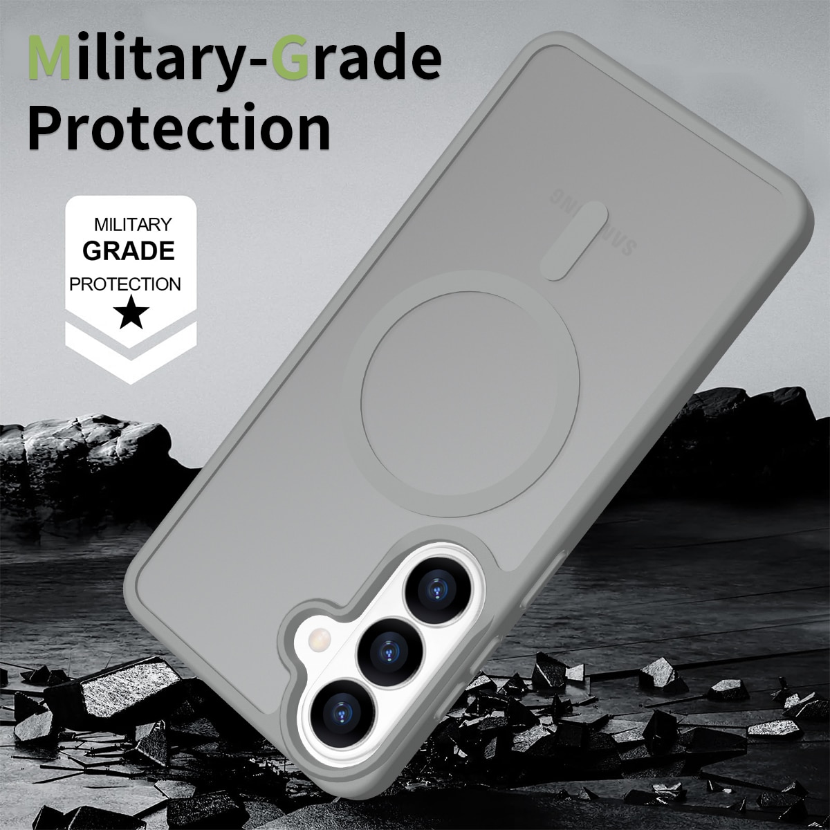Husă de protecție Samsung Galaxy S25 Plus, Gri închis, Antisoc, MagSafe