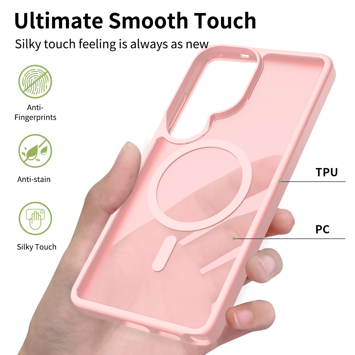 Husa de protectie pentru Samsung Galaxy S26 Ultra, Omelivon, MagSafe, Incarcare Wireless, Antisoc, Margini Ridicate pentru Protectia Ecranului si a Camerelor, Materiale Premium, Roz deschis