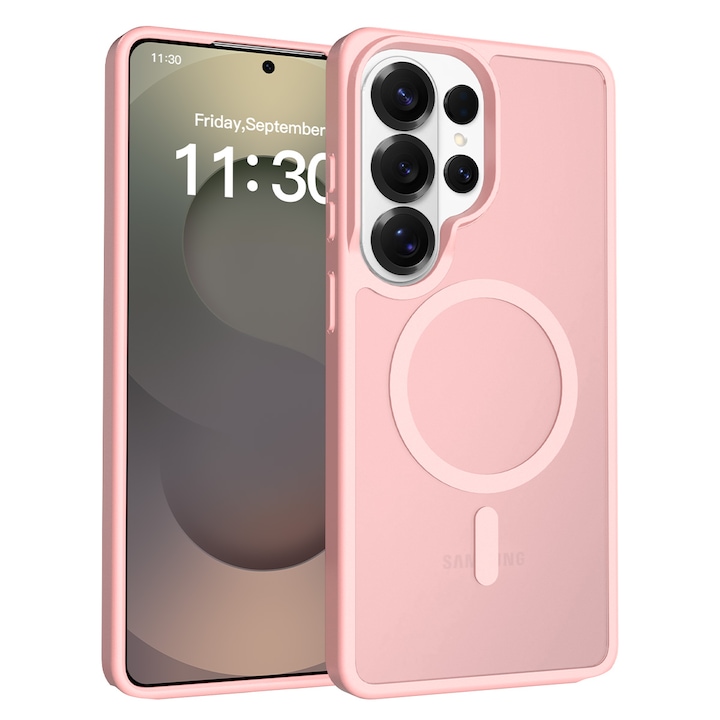 Husa de protectie pentru Samsung Galaxy S26 Ultra, Omelivon, MagSafe, Incarcare Wireless, Antisoc, Margini Ridicate pentru Protectia Ecranului si a Camerelor, Materiale Premium, Roz deschis