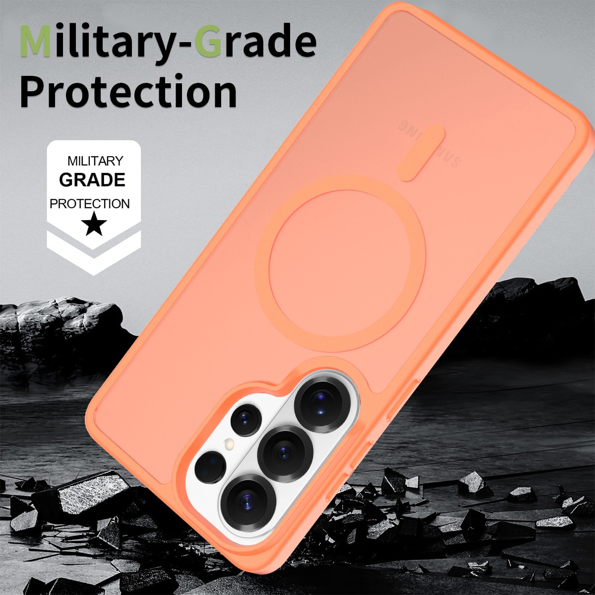Husa de protectie pentru Samsung Galaxy S26 Ultra, Omelivon, MagSafe, Incarcare Wireless, Antisoc, Margini Ridicate pentru Protectia Ecranului si a Camerelor, Materiale Premium, Portocaliu