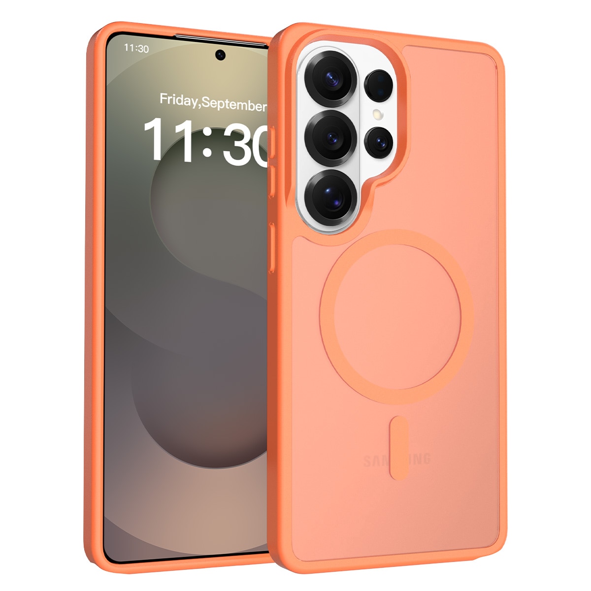 Husa de protectie pentru Samsung Galaxy S26 Ultra, Omelivon, MagSafe, Incarcare Wireless, Antisoc, Margini Ridicate pentru Protectia Ecranului si a Camerelor, Materiale Premium, Portocaliu