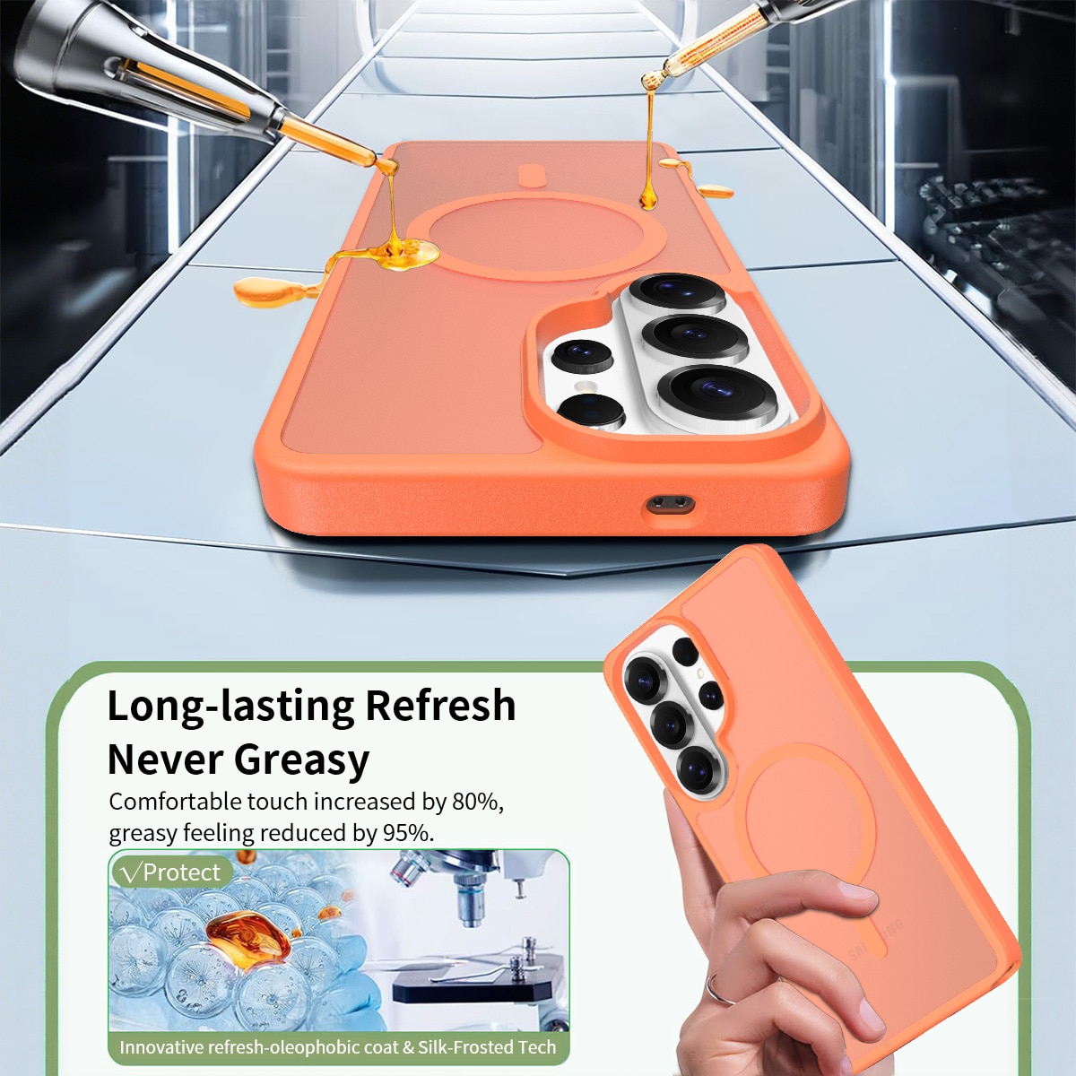 Husa de protectie pentru Samsung Galaxy S26 Ultra, Omelivon, MagSafe, Incarcare Wireless, Antisoc, Margini Ridicate pentru Protectia Ecranului si a Camerelor, Materiale Premium, Portocaliu