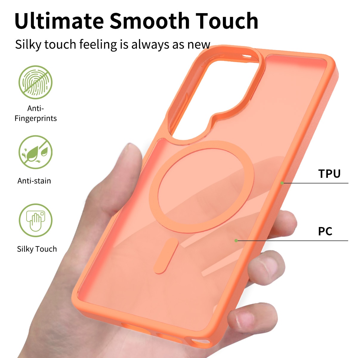 Husa de protectie pentru Samsung Galaxy S26 Ultra, Omelivon, MagSafe, Incarcare Wireless, Antisoc, Margini Ridicate pentru Protectia Ecranului si a Camerelor, Materiale Premium, Portocaliu