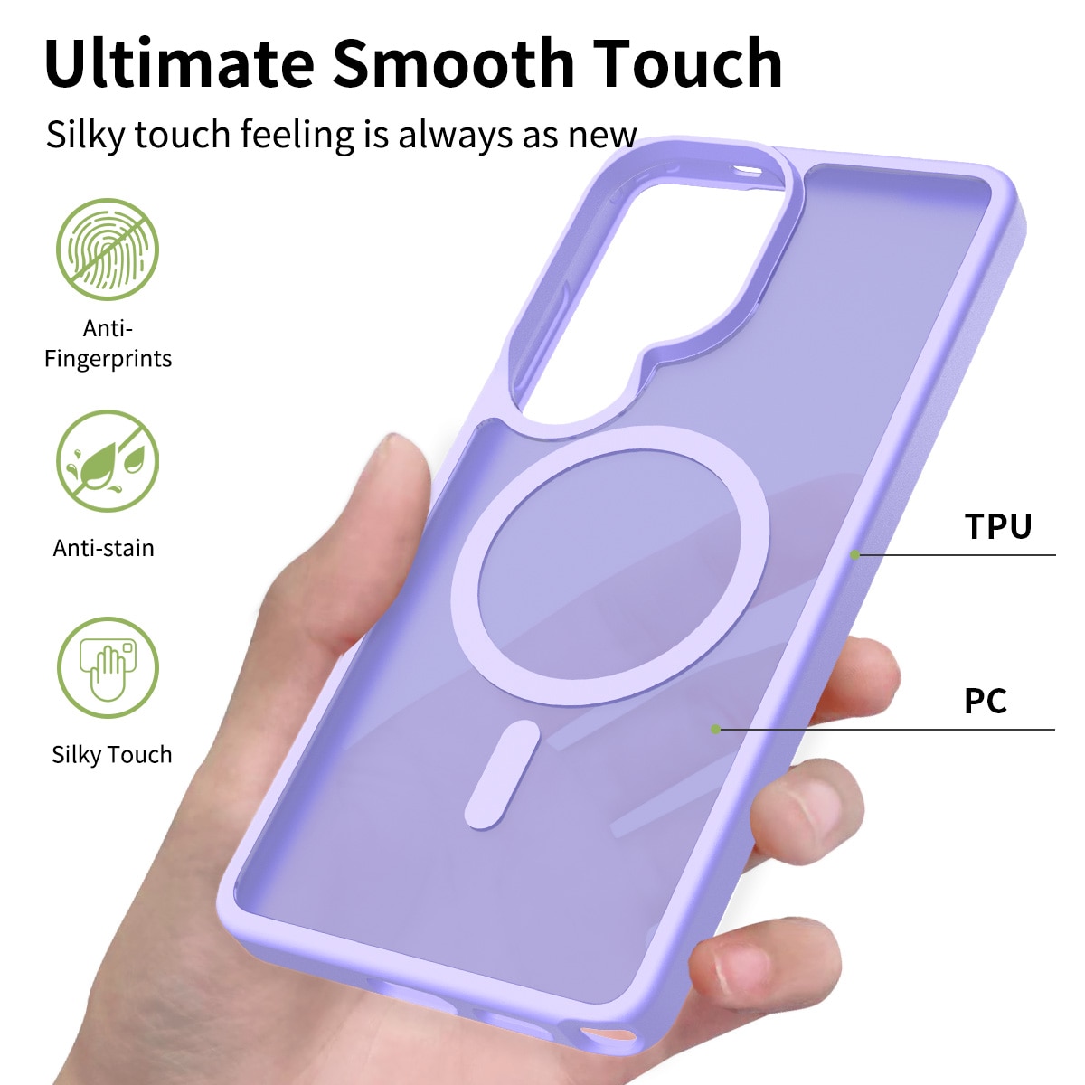 Husă de protecție pentru Samsung Galaxy S25 Ultra, MagSafe, Violet deschis, 1mm x 1.5mm, set