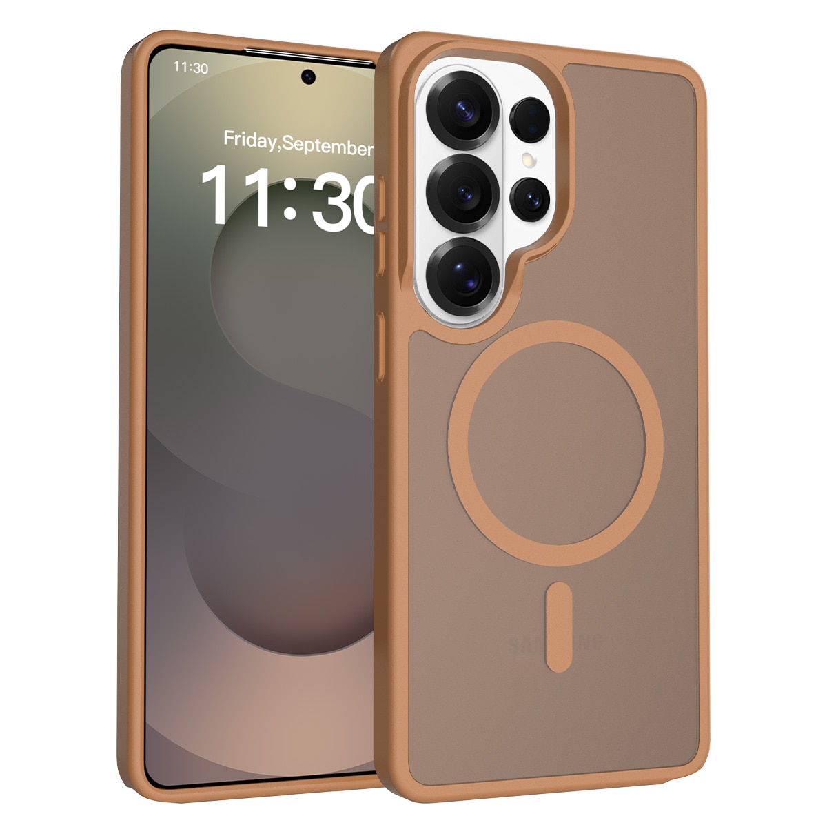 Husa de protectie pentru Samsung Galaxy S26 Ultra, Omelivon, MagSafe, Incarcare Wireless, Antisoc, Margini Ridicate pentru Protectia Ecranului si a Camerelor, Materiale Premium, Maro