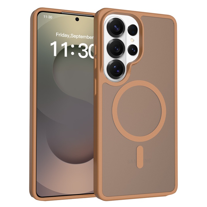 Husa de protectie pentru Samsung Galaxy S26 Ultra, Omelivon, MagSafe, Incarcare Wireless, Antisoc, Margini Ridicate pentru Protectia Ecranului si a Camerelor, Materiale Premium, Maro