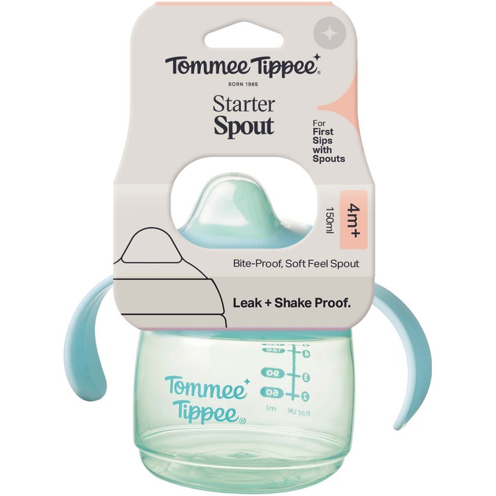 Чаша Tommee Tippee Starter Spout, 4+ месеца, 150 мл, Зелен