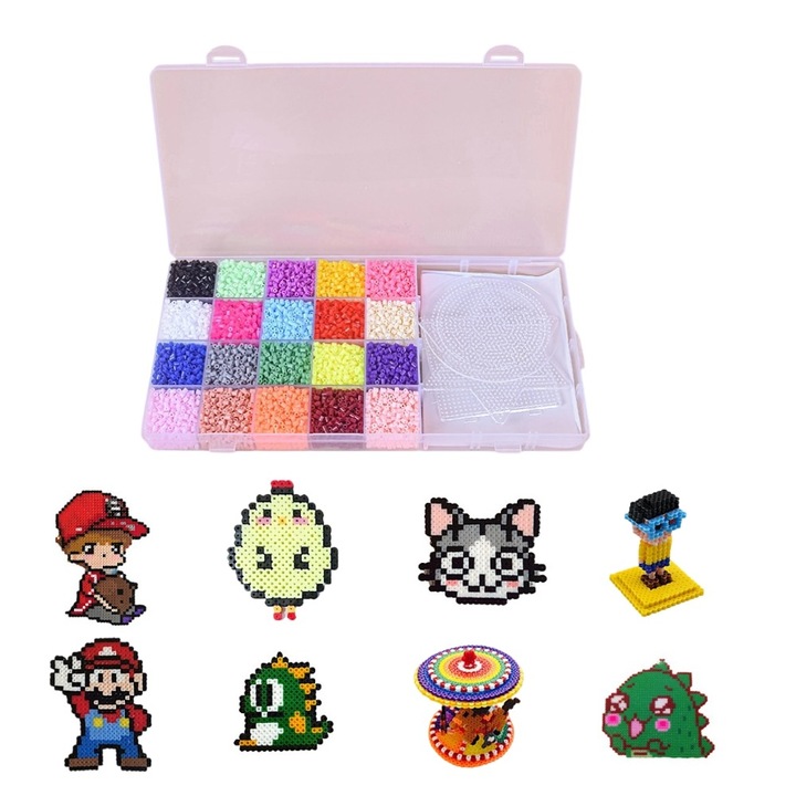 Set de 11.000 de piese, kit DIY cu perle termocolantabile, include trei sabloane si hartie de calcat, 20 de culori diferite, multicolore