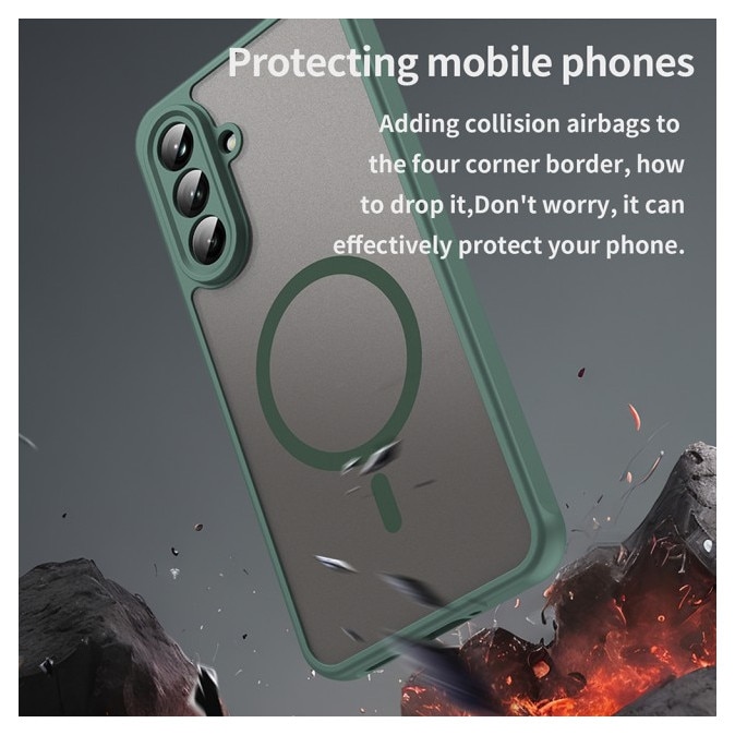 Husa Upzz® Halo Pentru Samsung Galaxy A56, Magsafe, Protectie Camere si Colturi, Super Rezistenta, Verde