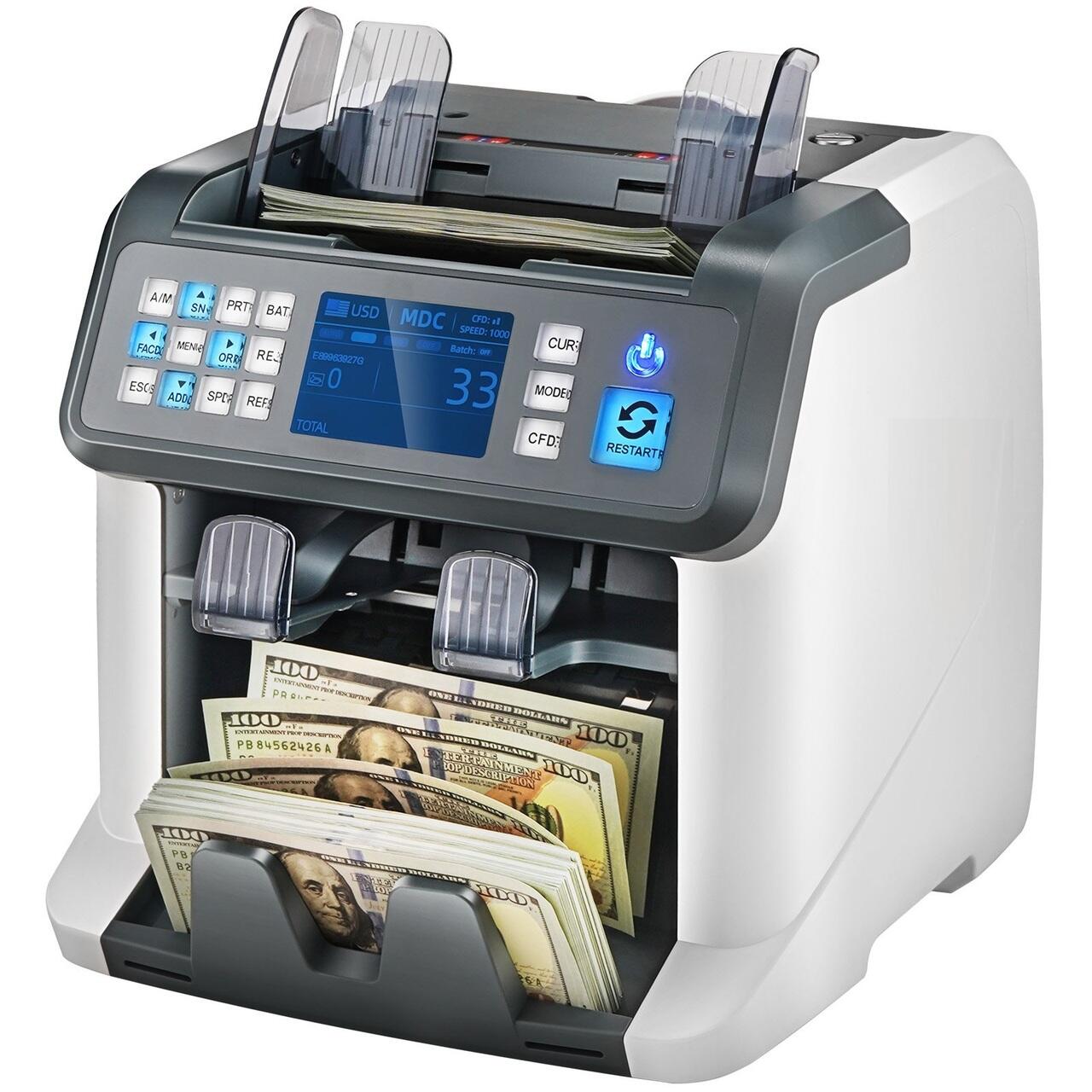 Bankjegy számláló USD, EUR, GBP, CAD, MXN, AUD és JPY bankjegyekhez,  Hamisítvány észlelés, 1200 bankjegy/perc, TFT kijelző, RS232 port - eMAG.hu