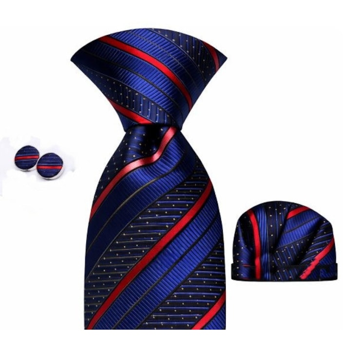 Set cravata matase + batista + butoni, multicolora, model dungi, SCR503