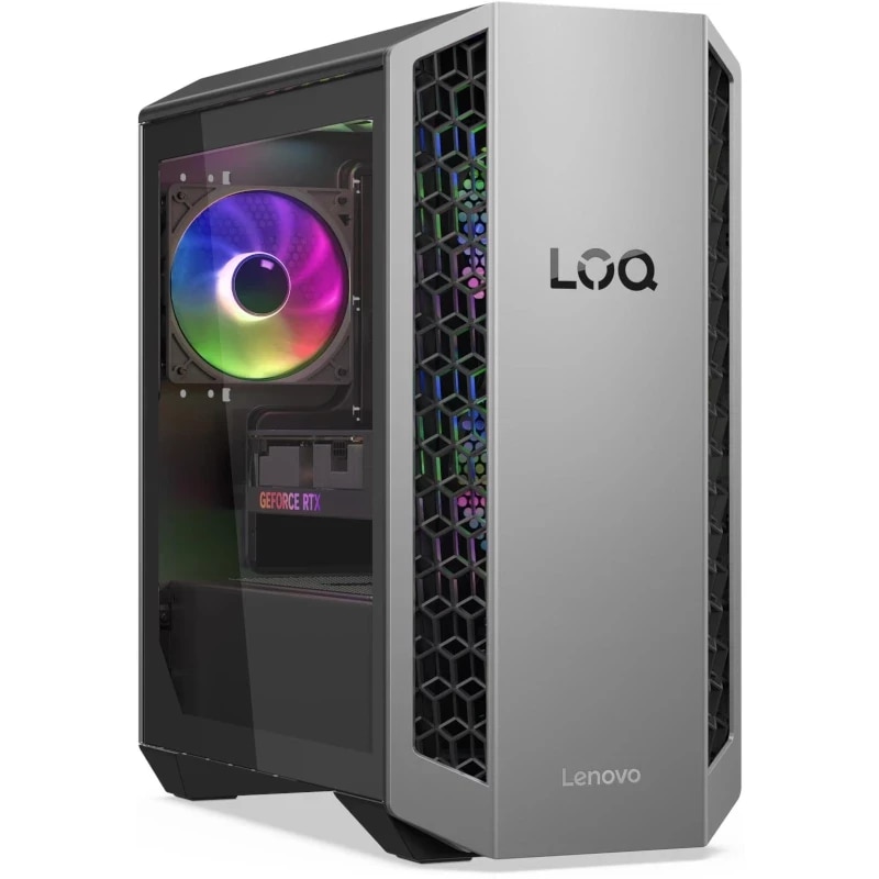 Sistem Desktop PC Gaming Lenovo LOQ Tower 26ADR10 cu procesor AMD Ryzen™ 7 8745HX pana la 5.1GHz, 32GB DDR5, 1TB SSD, NVIDIA® GeForce RTX™ 5060 Ti 8GB GDDR7, NO OS, Luna Grey