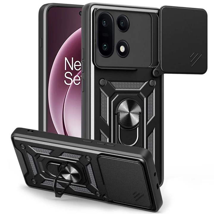 Husa pentru OnePlus 15, SKYDDAR INNOVATION, CamShield, Inel magnetic, set cu sticker, Negru