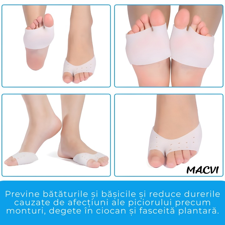 Protectii Gel pentru Degete si Antepicior, MACVI, Set 1 Pereche, Silicon, Ameliorare Dureri Monturi si Fasciita Plantara