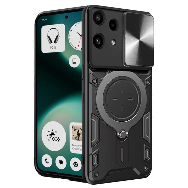 Husa pentru Nothing Phone (3a) Lite, SKYDDAR INNOVATION, CamGuard Pro, Inel Magnetic, Protectie Camera, set cu sticker, Negru