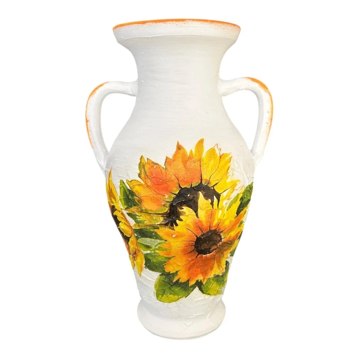 Vaza tip amfora, ceramica cu floarea soarelui, lucrata manual, Marginea