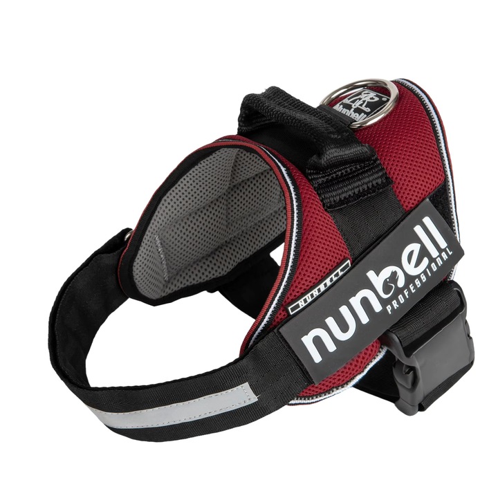 Ham reglabil pentru caini Nunbell – Respirabil, durabil, poliester si aliaj premium, design “Flight Bag”, confort maxim, Rosu/Negru, 28–40 kg, 71–96 cm (Marimea XL)