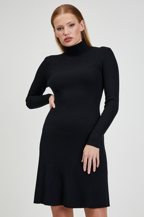 ORSAY, Rochie tricotata si striata cu guler inalt, Negru