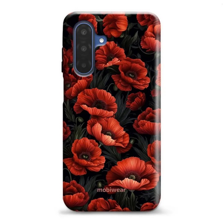 Mobiwear Elite Pro strapabíró tok Samsung Galaxy A17 / A17 5G-hez, piros, virágmintás, dupla védelem