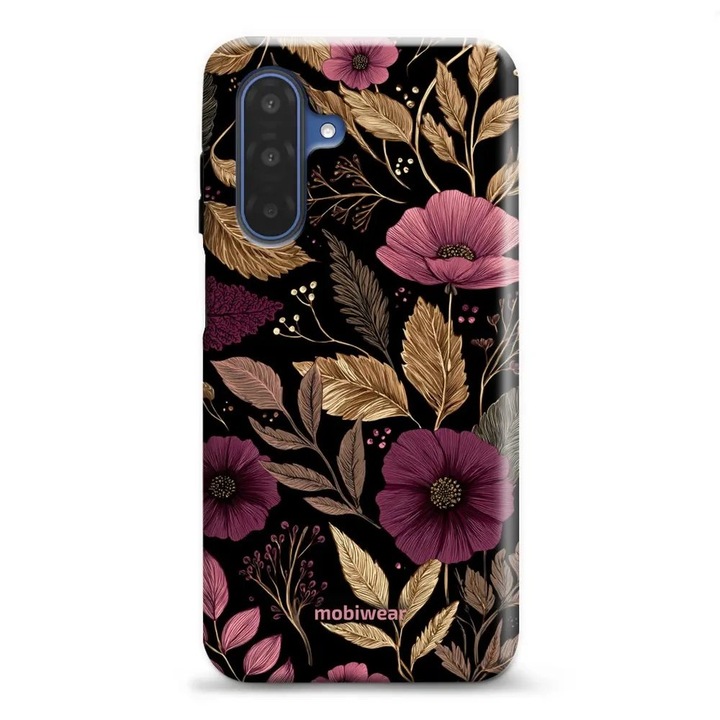 Carcasa rezistenta Mobiwear Elite Pro pentru Samsung Galaxy A17 / A17 5G, fialova cu flori, material plastic si TPU, set 1 husa