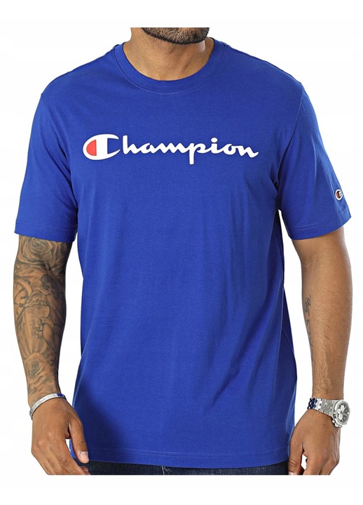 Tricou barbatesc Champion, bumbac, albastru, imprimeu logo, maneca scurta