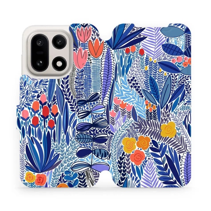 Husa flip Mobiwear pentru OnePlus 15, design floral, rezistent la socuri si zgarieturi, multicolor