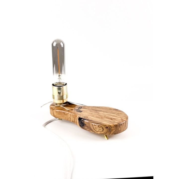 Veioză decorativă unicat din lemn de măslin, handmade, E27, finisaj ulei de tung, 10cm