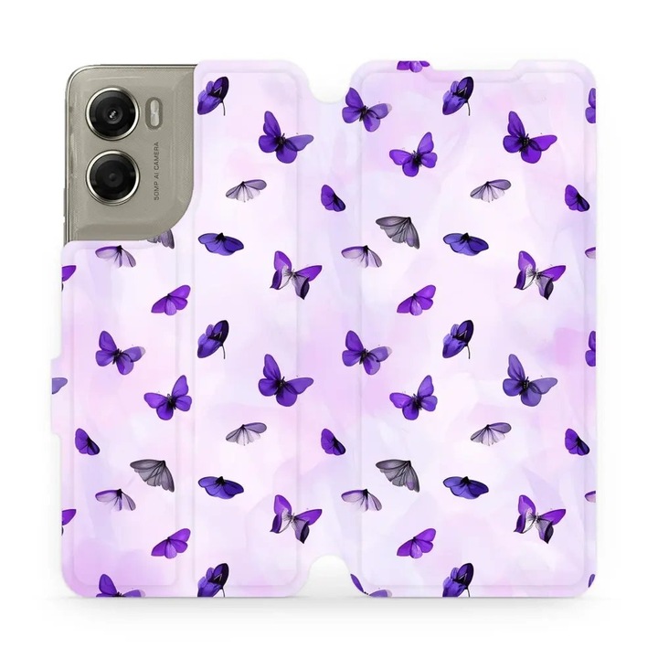 Husa flip Mobiwear pentru Motorola Moto G06 Power, multicolor, design cu fluturi, material din piele ecologica