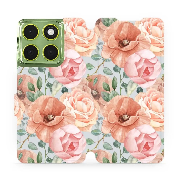 Husa flip Mobiwear pentru Motorola Edge 70, design floral, rezistent la socuri si zgarieturi, multicolor